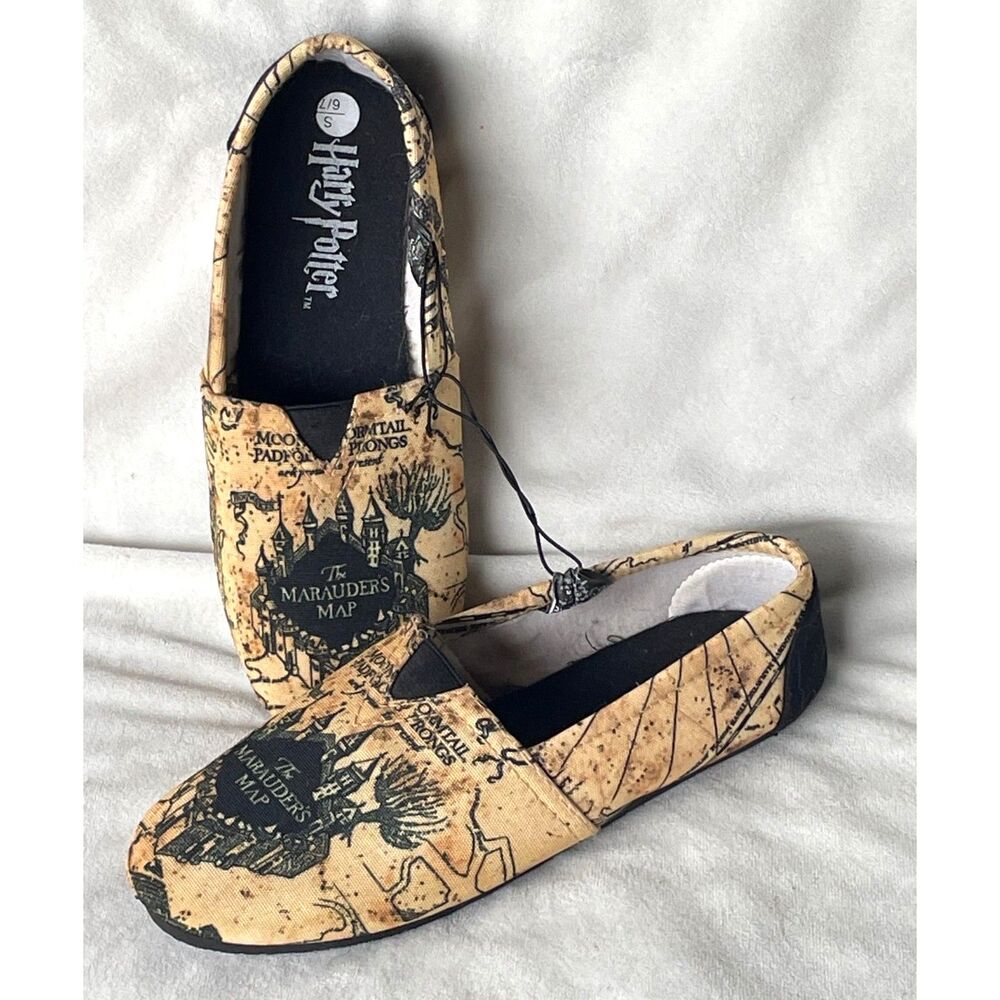 Harry Potter Marauder's Map Canvas Slip On Shoes Women's Size 6/7 Hogwarts New